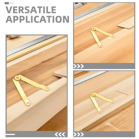 Gold Iron Lid Support Hinges for Small Boxes, Heavy Duty Hinge Set displayed on wood surface with smooth operation