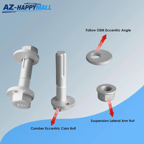 Dope Camber Adjustment Bolt Kit 2Pcs Rear And Front Lateral Arm Suspension Alignment Hardware for Subaru, includes camber bolt and nut.