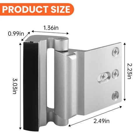 Beefy Door Reinforcement Lock Stands Up To 800 Pounds Wicked Tough 3 Inch Metal Stop Secure Flip Deadbolt Latch dimensions with measurements.