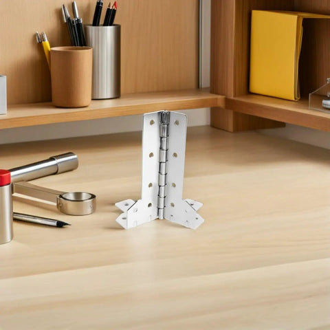 L Shaped Metal Road Case Hinges Two Pack Beefed Up Heavy Duty Corner Wrap Around L Bracket Hinge on wooden desk