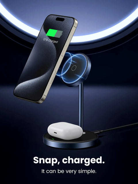 MagFlow 2in1 Magnetic Wireless Charging Stand Fast Charge For iPhone 17 16 15 14 13 12 Series And AirPods MagSafe Compatible Qi Charging