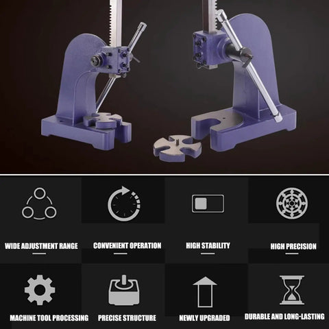 Heavy Duty Cast Iron Arbor Press 0.5 To 2 Ton Desktop Punch Machine For Stamping Bending Stretching And Forming Metal Sheets With Zero Sweat Precision Control On Your Bench, showcasing dual units.