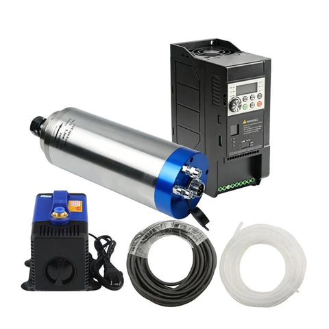 Pro Shop 2.2KW Round Water Cooled Spindle Motor Paired With 400Hertz Vfd Inverter For 220Volt Cnc Routers And Mills set with cables.