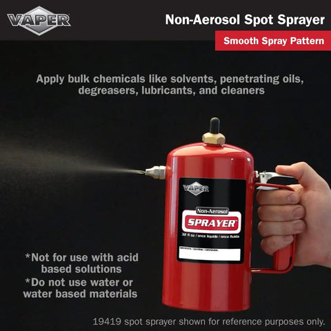 Red Spot Non Aerosol Sprayer 32 Oz Refillable Rebuildable Spray For Safe Spot Cleaning Propellant Free Not For Paint Or Flammable Propellants Kit 19420 Includes 19420 Rebuild Kit, showing a hand holding the sprayer.
