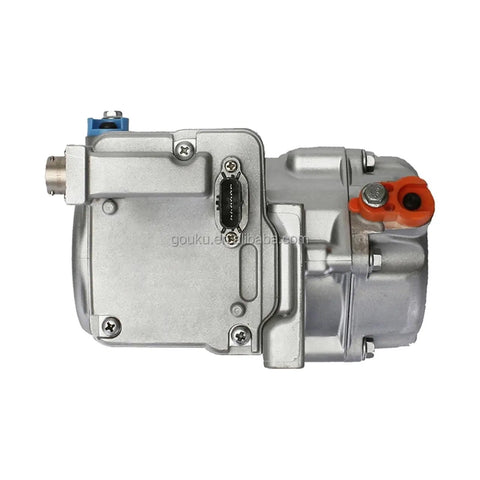 Reliable 18CC Electric Auto AC Compressor for Refrigerated Trucks And EV Haulers, compact aluminum unit, side view.
