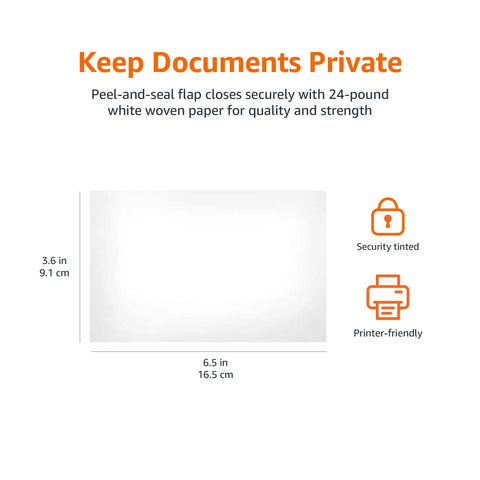 Hella Secure Size Six Self Seal Mailing Envelopes For Dropping Off Invoices And Confidential Bills No Sweat Peel Closure White Woven Paper 300 Pack showing dimensions and features.