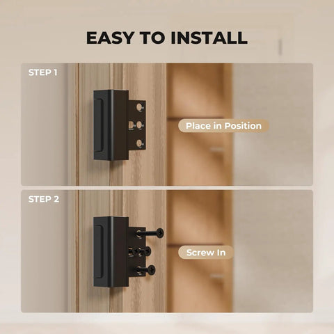 Installation steps of 3 Pack Boss Level Door Reinforcement Locks. Showing placement and screwing process.