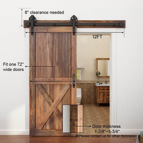 5 To 16 Ft Adjustable Wood Sliding Barn Door Hardware Kit In Basic Black With Big Spoke Wheel Rollers Carbon Steel Flat Track System