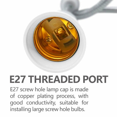 Close-up view of E27 threaded port socket from Flexible Gooseneck E26 E27 Light Socket Extender Adapter 22.5 Inch Extension Set Of Two Bendable Adjustable Socket Extender For Lamps And Ceiling Fixtures Easy Angle Adjustment Perfect For Task Lighting.