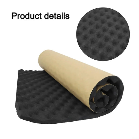 Pro Level Acoustic Foam Tiles For Car Sound Deadening And Studio Noise Reduction High Density Bass Traps rolled foam with pyramid texture on black surface.