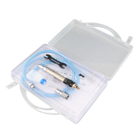 Heavy Duty Pneumatic Pencil Die Grinder Featuring Wicked Fast 70000 RPM Air Motor, included accessories in clear case.