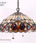 Tiffany Style Pendant Light Fixture Serenity Victorian Stained Glass Hanging Lamp, 16 Inch, with Antique Bronze Finish