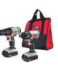 20V Max Cordless Drill and Driver and Impact Driver Combo Kit With 1/2 Inch Chuck and 1/4 Inch Impact, red and black bag