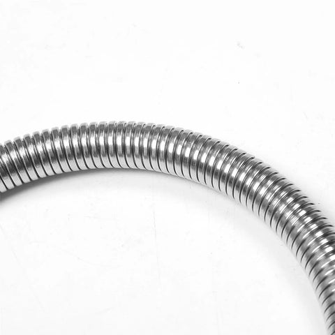 Close-up of Stainless Steel Flexible Hose for Commercial Kitchen Sink Faucets 38 Inch SUS304 Grade Chrome Finish showing coiled design.