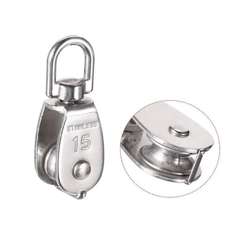 Heavy Duty 304 Stainless Steel Cable Pulley Wheel Set For Lifting M15 Single Rotating Rope Pulley Roller 360 Degree Rotation Includes 2 Pieces Corrosion Resistant Rugged And Easy To Use For Tough Jobs, M15 stainless steel pulley