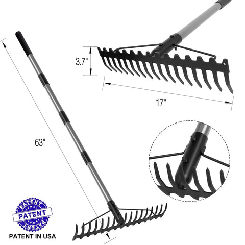 5.4 Foot Bow Rake Pro Grade Heavy Duty Garden Rake With Stainless Steel Handle And 17 Steel Tines For Loosening Soil Gathering Leaves