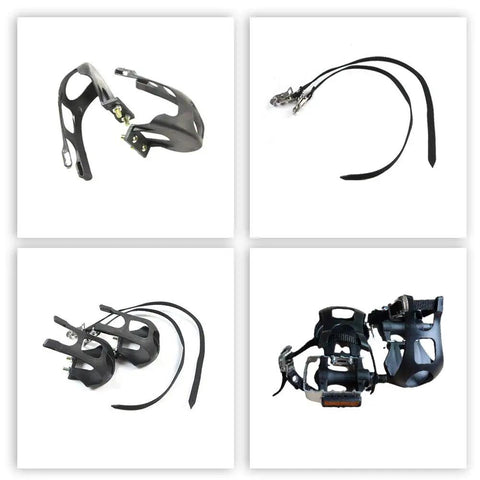 1 Pair Bike Pedals With Toe Clip And Strap For Indoor Outdoor Cycling, Rugged Toe Clips Cage For Road And Mountain Bikes, MTB Ready, Adjustable Nylon Straps, Black