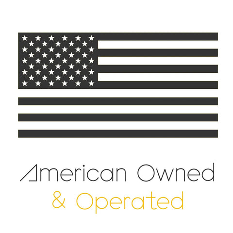 American flag graphic with text 'American Owned & Operated' symbolizing U.S. business ownership and operation.
