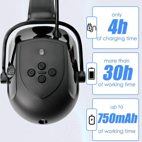 Heavy Duty Bluetooth Hard Hat Earmuffs With NRR 26Db Noise Cancelling Hearing Protection And Built In Mic for charging and function buttons
