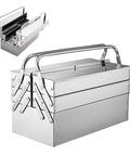 Hella Durable Stainless Steel Portable Toolbox With Foldable Clamshell Design, 18x7.8x8.6 In, ideal for organizing hand tools.
