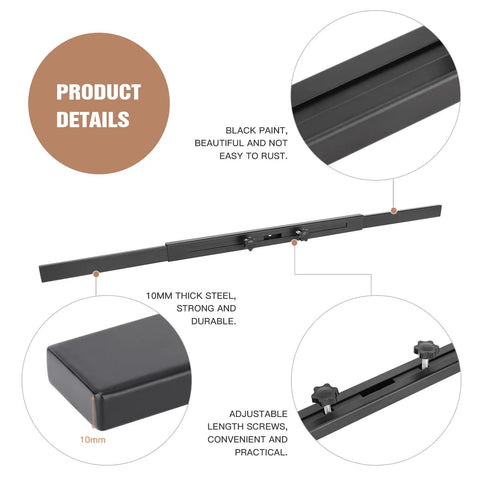 Badass Heavy Duty Door Security Bar Set Rock Solid adjustable steel bar with 10mm thickness and black rust-resistant coating.