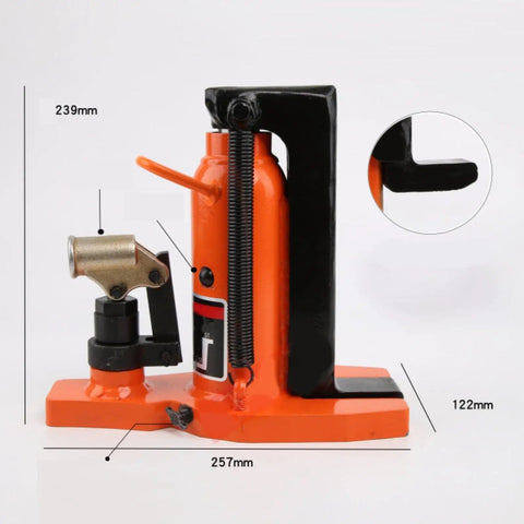 Heavy Duty Hydraulic Claws Toe Jack Featuring 20mm Steel Pads And A Generous 115mm Lift Range For Low Profile Auto And Machine Jobs That Move 2.5 Tons Without Breaking A Sweat side view with measurements