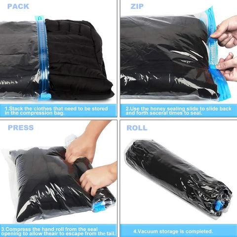 Step-by-step use of Space Saving Vacuum Bags For Travel 10 Pack No Pump Needed Compression Storage Bags For Luggage And Home Packing