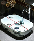 Rectangular Ceramic Vessel Sink For Bathroom Vanity Featuring A Super Sleek High Gloss Glaze That Stays Hella Tough And Keeps Your Space Looking Fresh All Year Round, dimensions 43x30x13 cm.