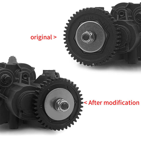 Comparison of original and modified M0.8 39T 45T Steel RC Motor Spur Gear For Traxxas TRX-4 TRX-6