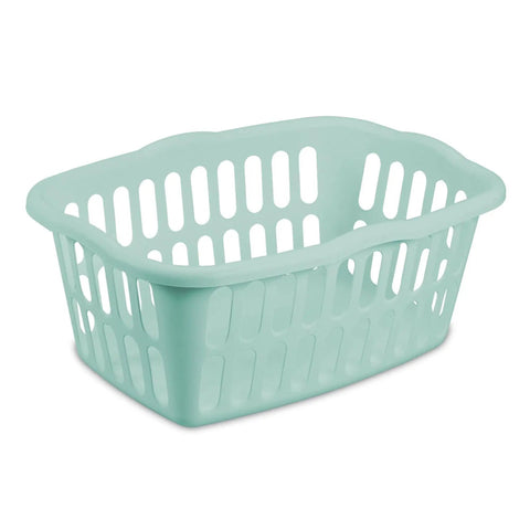 One And A Half Bushel Rectangular Laundry Basket Set In White And Aqua, 12 Pack, Lightweight Durable Plastic Bins With Contoured Grip Handles