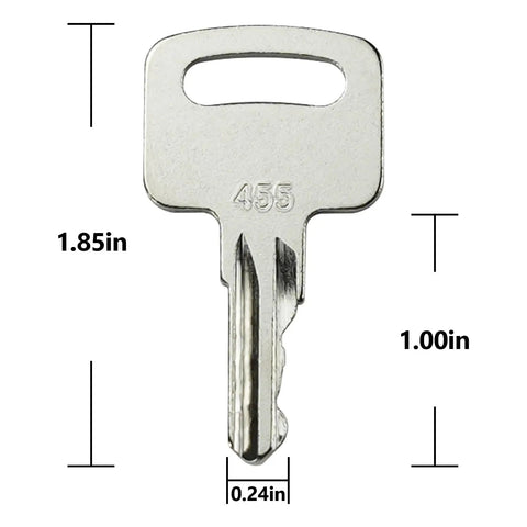 Workhorse Heavy Duty Ignition Keys For Forklifts And Scissor Lifts No Drama Replacement Gear Compatible With Genie And Skyjack Rig Quick Swap Silver Finish 455 104466 key dimensions 1.85in x 1.00in x 0.24in
