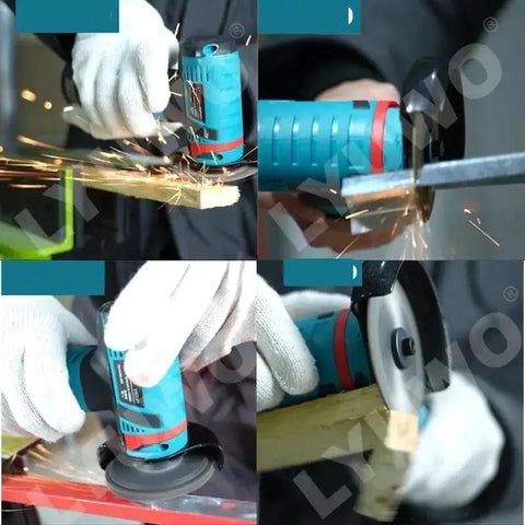 Badass 12V Micro Angle Grinder Cordless Power Tool With Diamond Cutting Polishing High Torque Handheld Wireless Workhorse Essential Shop Gear No Battery Included For Heavy Duty Projects in use, cutting wood and metal.