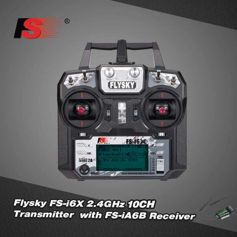 Two Point Four GHz 10 Channel AFHDS Two A RC Transmitter With Included FS IA6B Receiver, front view with control stick details