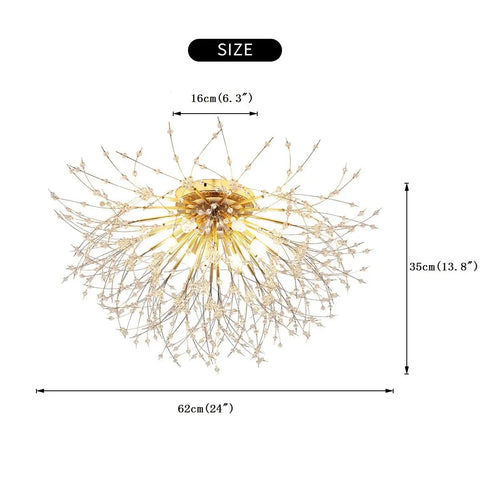 Six Light Firework Sputnik Statement Chandelier Modern Crystal Pendant Lighting Semi Flush Mount 24 Inch LED Gold Finish top view