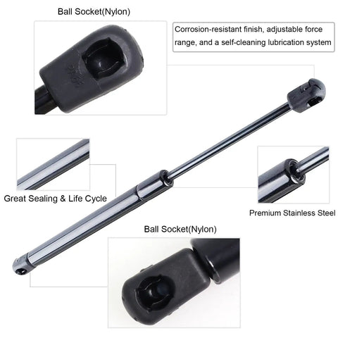 14 Inch Truck Camper Shell Gas Spring Lift Supports Shocks for Topper Rear Window, nylon ball socket, stainless steel rod
