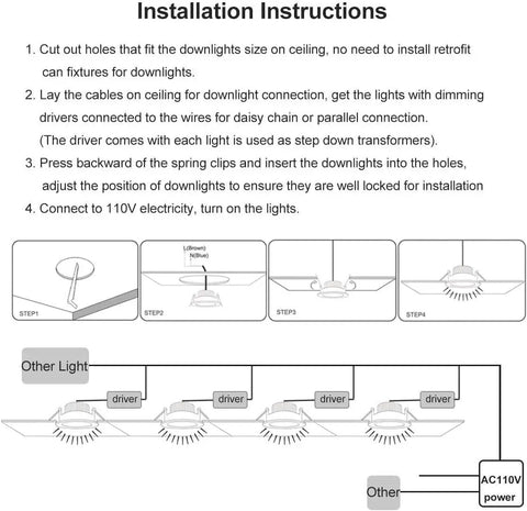 Installation instructions for 2 Inch LED Recessed Ceiling Light 3W Dimmable Downlight Warm White 3000K With 60 Degree Beam 25 Degree Tilt