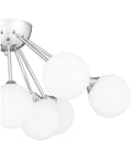 Close-up of Nine Light Polished Chrome Semi Flush Mount Ceiling Light With Opal Glass Orbs Sleek Modern Mid Century Vibe Damp Location