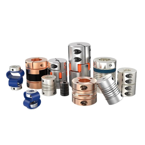 Collection of Heavy Duty Flexible Plum Shaft Couplings Made From Anodized Aluminum For CNC Motors And Encoders.