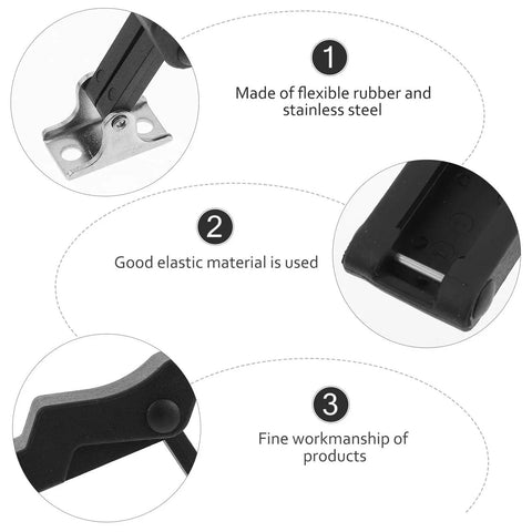 Heavy Duty Black Door Latch With Rubber Handle And Steel Hook showing flexible rubber design and stainless steel fixture.