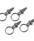 Solid As A Rock 4 Piece Stainless Steel Indexing Plunger Pins With Spring Loaded Knobs For Precision Positioning Heavy Duty Furniture Assembly And Industrial Mounting Gear, showing 4 stainless pins with loops.