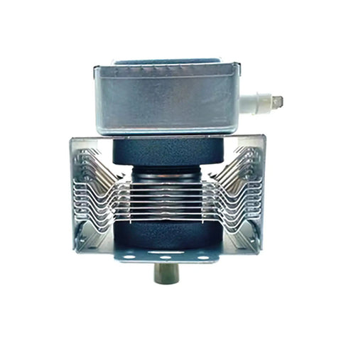 Drop In Replacement Microwave Magnetron M24FC-610A For Fast, Easy Install In Common Ovens Replaces M24FB-610A Compatible With WB27X11126 Style Units Built To Last Heat Resistant Dependable Performance For Quick Fixes. Metal magnetron with coils and connector.