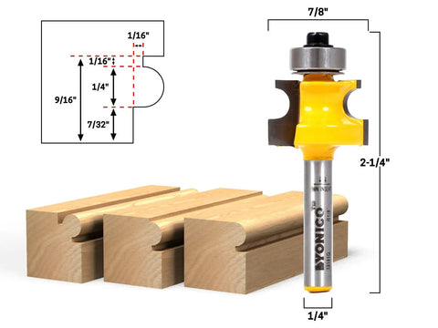Top Shelf Bullnose Beading Router Bit With Quarter Inch Shank And Dead On Sharp Carbide Blades For Slick Furniture Edges tabletop finishing showcase with dimensions.