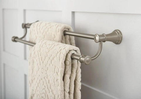 24 Inch Double Towel Bar In Brushed Nickel With Easy Mounting Template And Secure Wall Post For A Slick, Modern Bathroom Upgrade