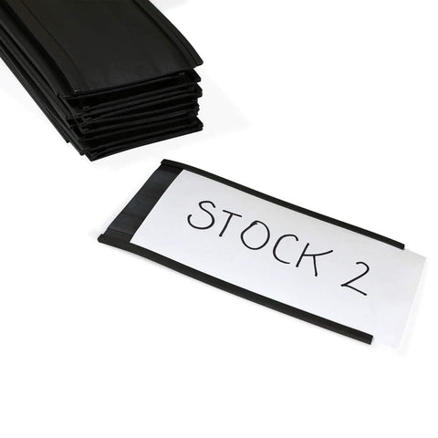 Heavy Duty 10 Pack Magnetic C Channel Label Holders 3X6 Inch Shelf Tags For Steel Racks stacked with label 'STOCK 2' visible.