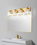 Four Light Vanity Light In Gold Brushed Brass Finish With Clear K9 Crystal For Bathroom Wall Sconce Lighting Modern Sleek Luxury Fixture