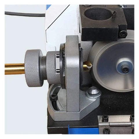 Close-up of Compact Desktop Drill Bit Sharpener For 3 To 13mm HSS Carbide Twist Bits Adjustable 90 To 140 Degree Angle.