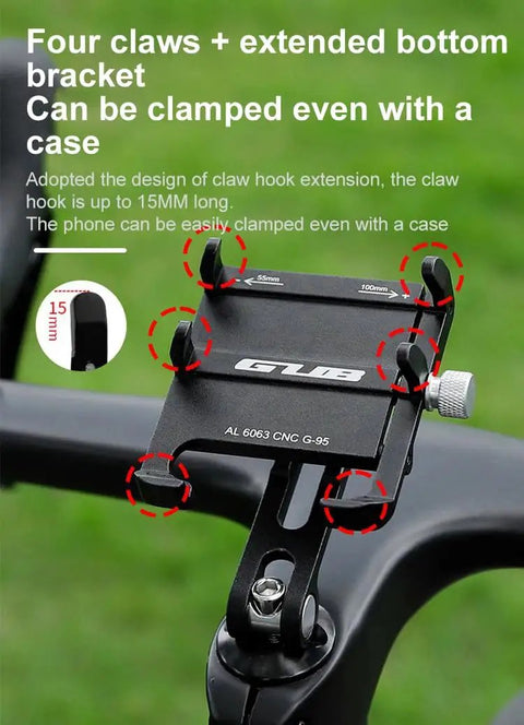 Adjustable Aluminum Alloy Bike Stem Phone Mount For Handlebar Secure Cellphone Holder With Bottom Bracket detail view