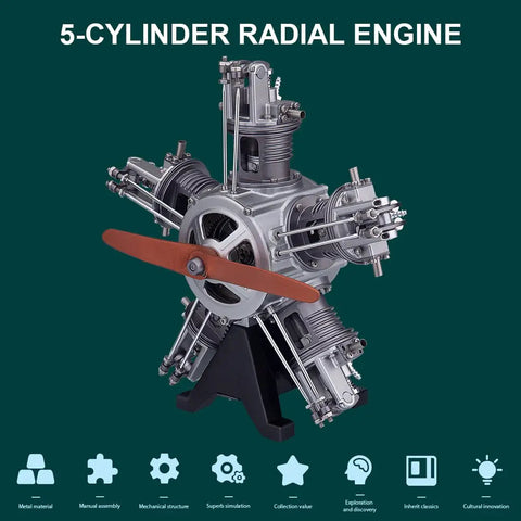 Hands On Five Cylinder Radial Aircraft Engine Model Kit, 1 To 6 Scale, Metal Engine Build For Adults, Educational STEM Toy, Realistic Powerplant Replica, Perfect Gift For Engineers And Makers on stand