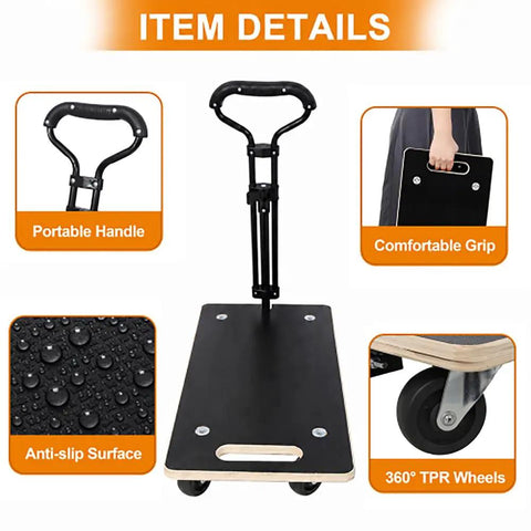 Heavy Duty Wooden Moving Dolly With Ergonomic Handle 440 Lbs Load Capacity highlighted features and design details