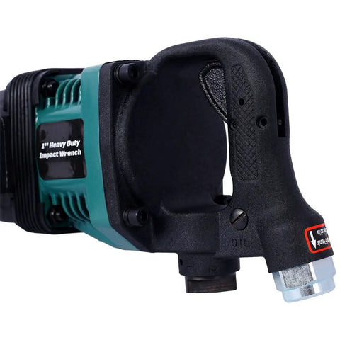 Close-up of the handle of the Badass 1 Inch Pneumatic Impact Wrench 1900 Ft Lbs Max Torque 4000 Rpm Air Powered tool.